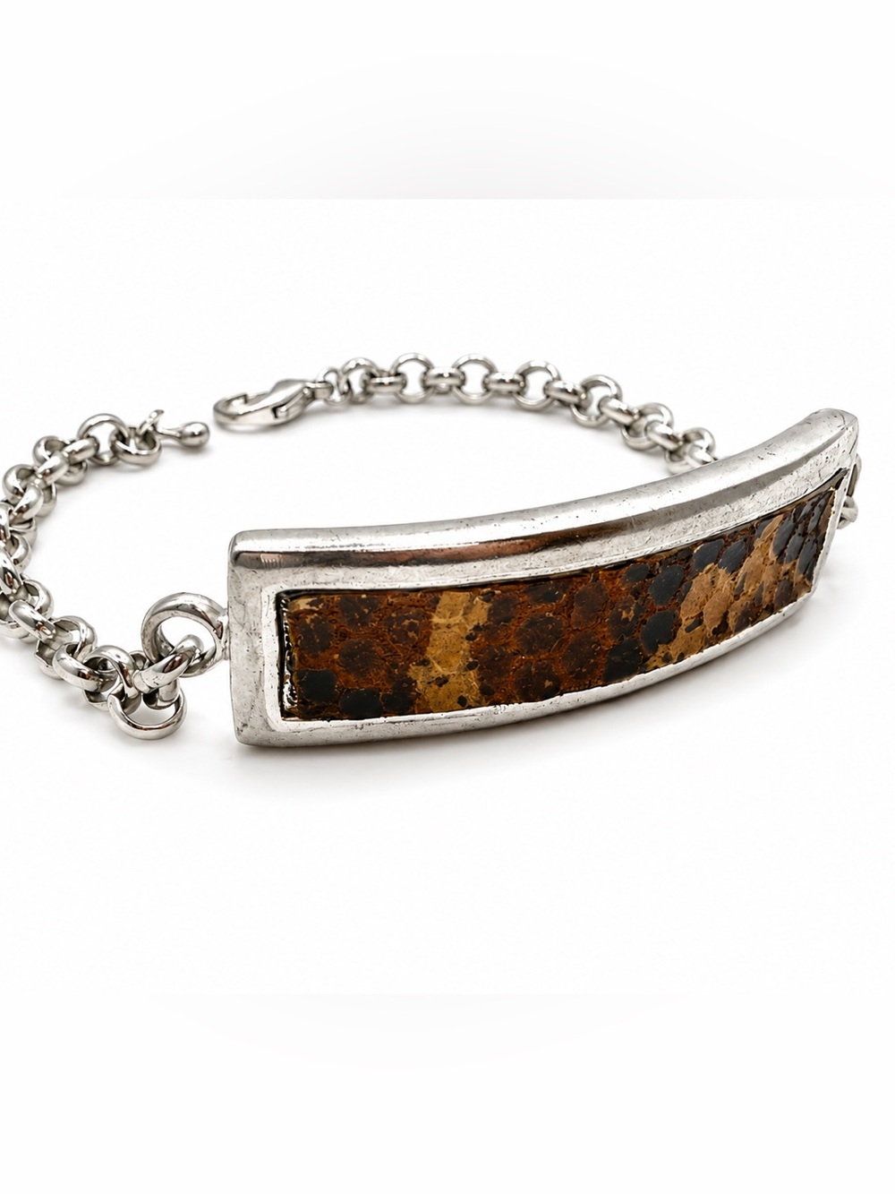 Silver Bracelet with Brown Inlay